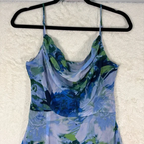 Lulus‎ Flowery Passion Blue Floral Print Cowl Neck Midi Dress Women’s Small NEW - Picture 4 of 14